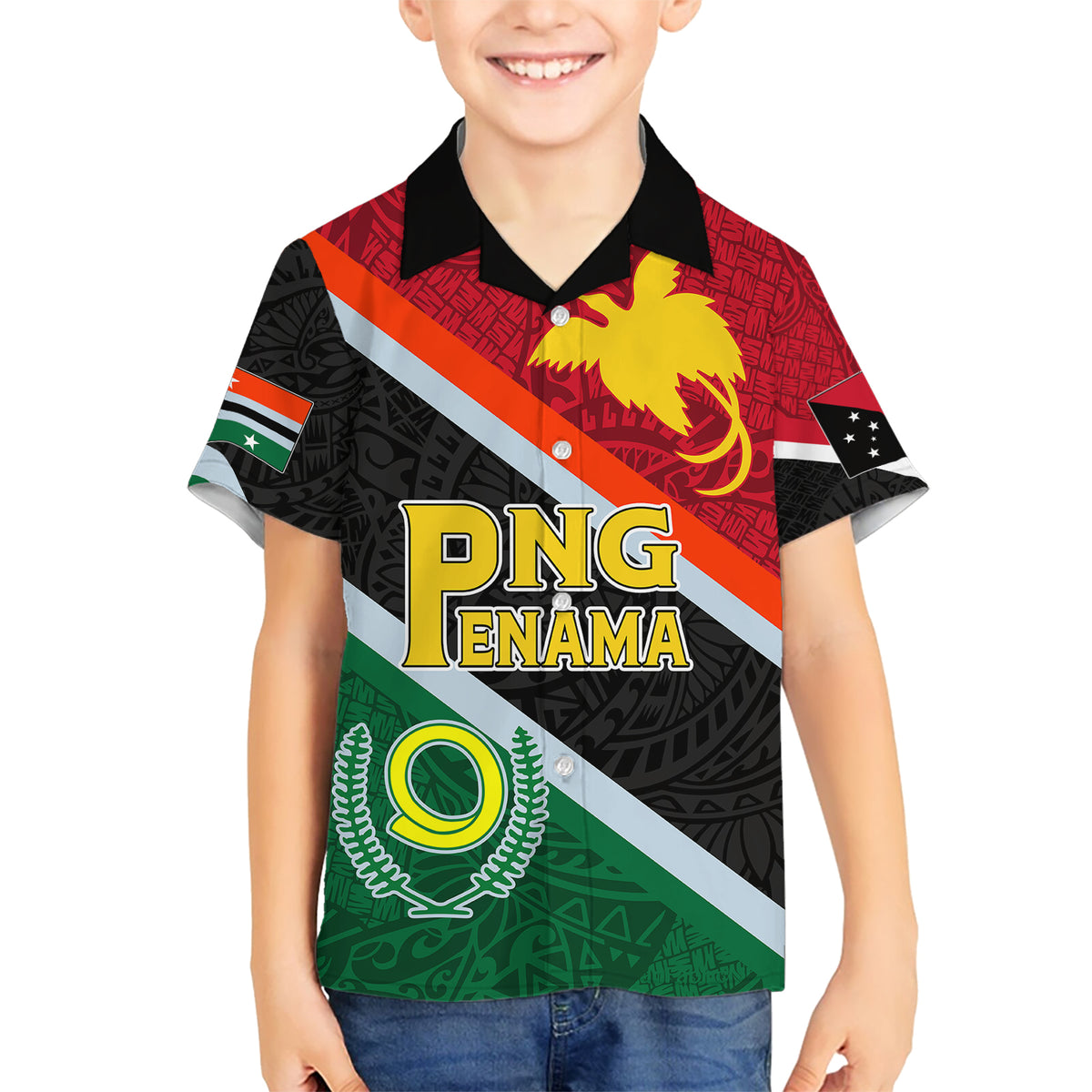 personalised-penama-and-papua-new-guinea-day-kid-hawaiian-shirt-emblem-mix-style