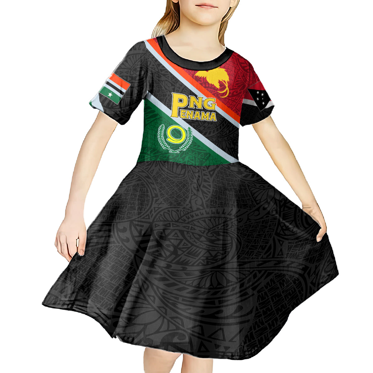 personalised-penama-and-papua-new-guinea-day-kid-short-sleeve-dress-emblem-mix-style