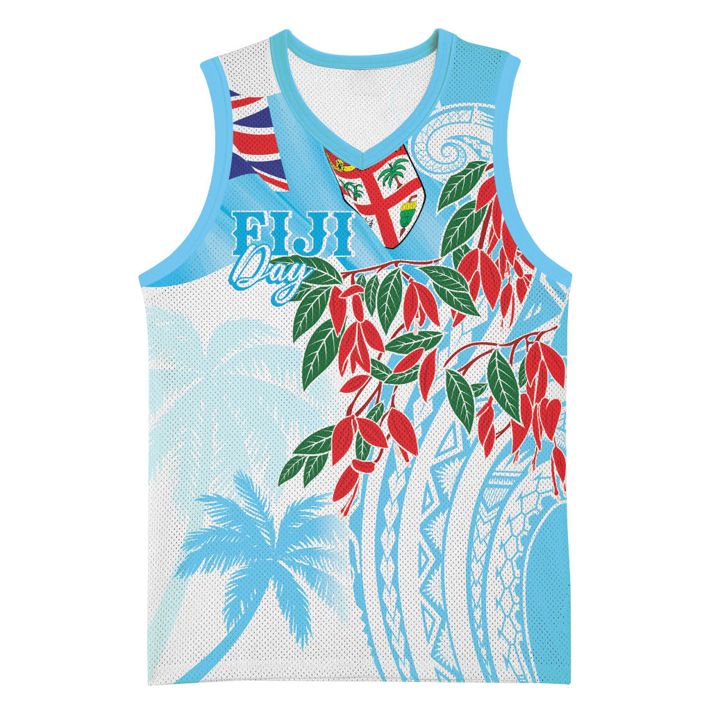 Bula Fiji Day Tagimaucia Palms Basketball Jersey Toso Mai Viti LT7 Unisex Turquoise - Polynesian Pride