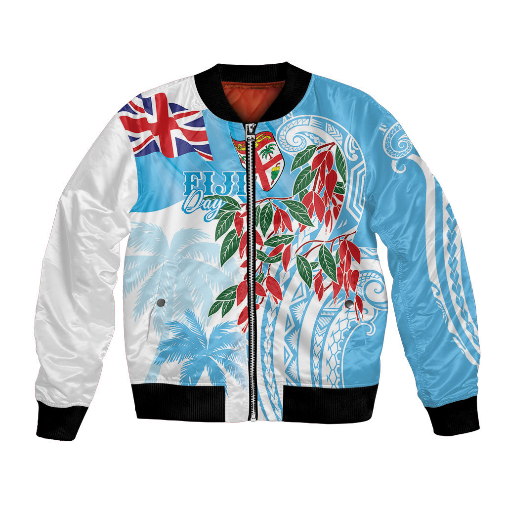 Bula Fiji Day Tagimaucia Palms Bomber Jacket Toso Mai Viti LT7 Unisex Turquoise - Polynesian Pride