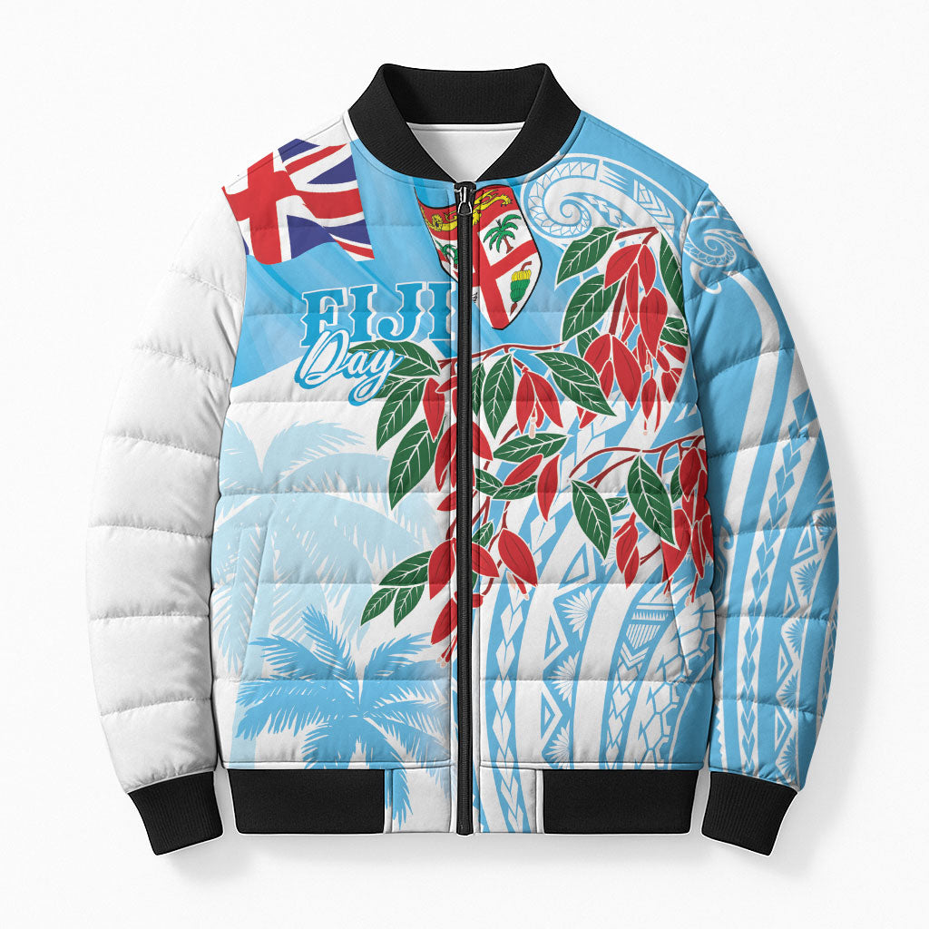 Bula Fiji Day Tagimaucia Palms Bomber Puffer Jacket Toso Mai Viti LT7 Unisex Turquoise - Polynesian Pride