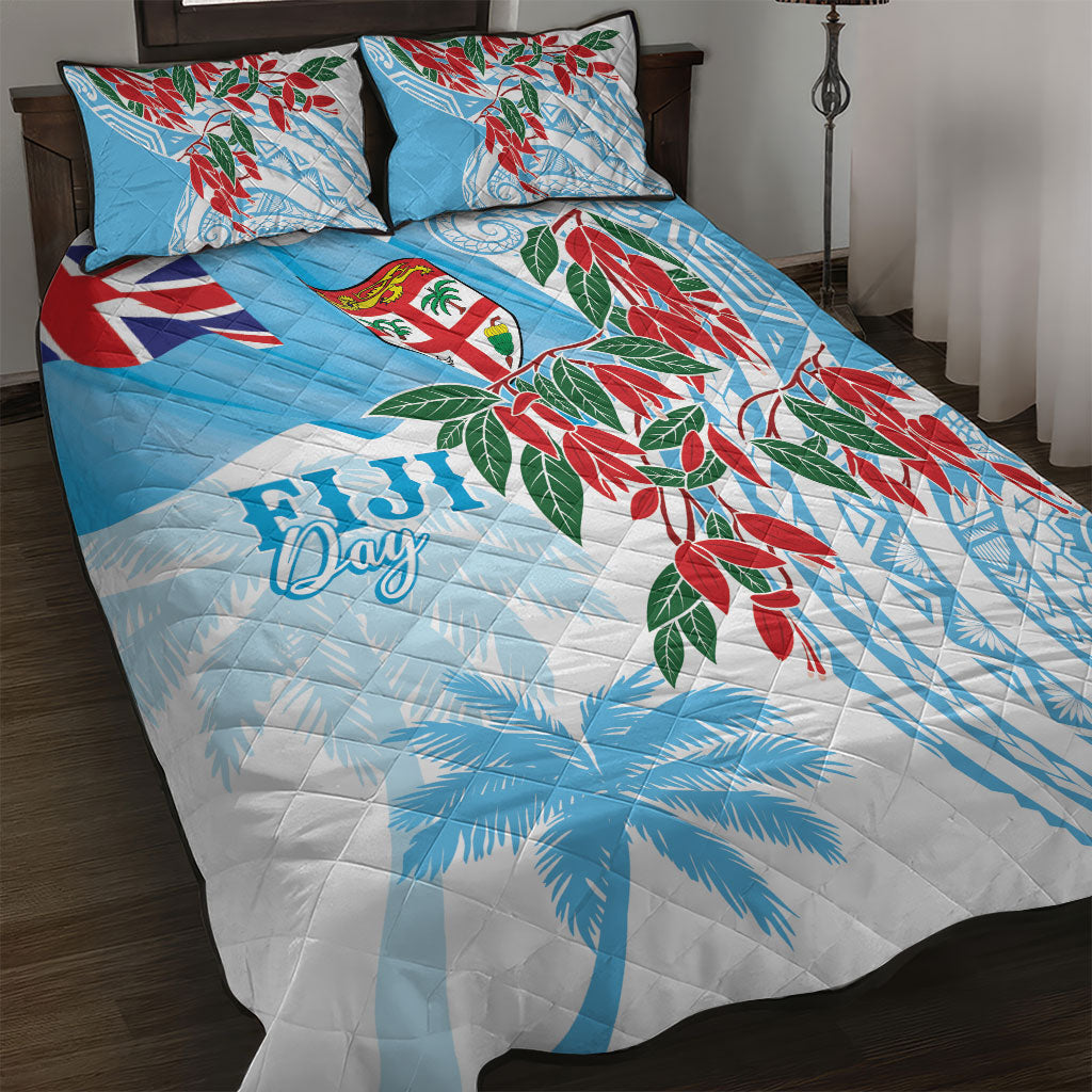 Bula Fiji Day Tagimaucia Palms Quilt Bed Set Toso Mai Viti LT7 Turquoise - Polynesian Pride