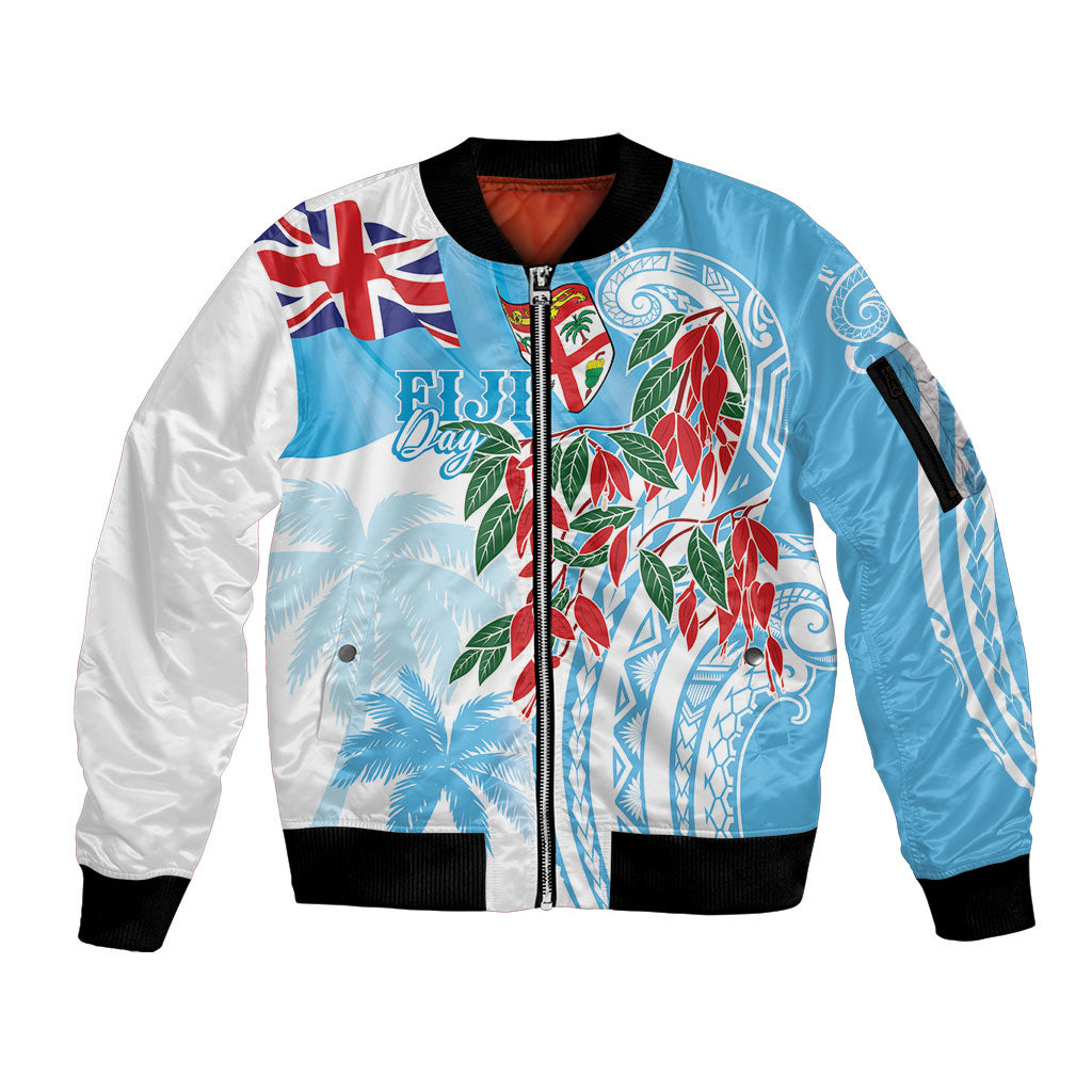 Bula Fiji Day Tagimaucia Palms Sleeve Zip Bomber Jacket Toso Mai Viti LT7 Unisex Turquoise - Polynesian Pride