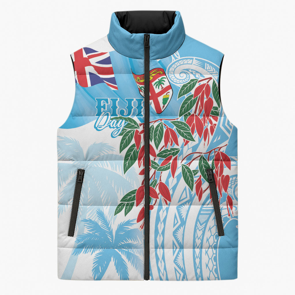 Bula Fiji Day Tagimaucia Palms Sleeveless Puffer Jacket Toso Mai Viti LT7 Unisex Turquoise - Polynesian Pride