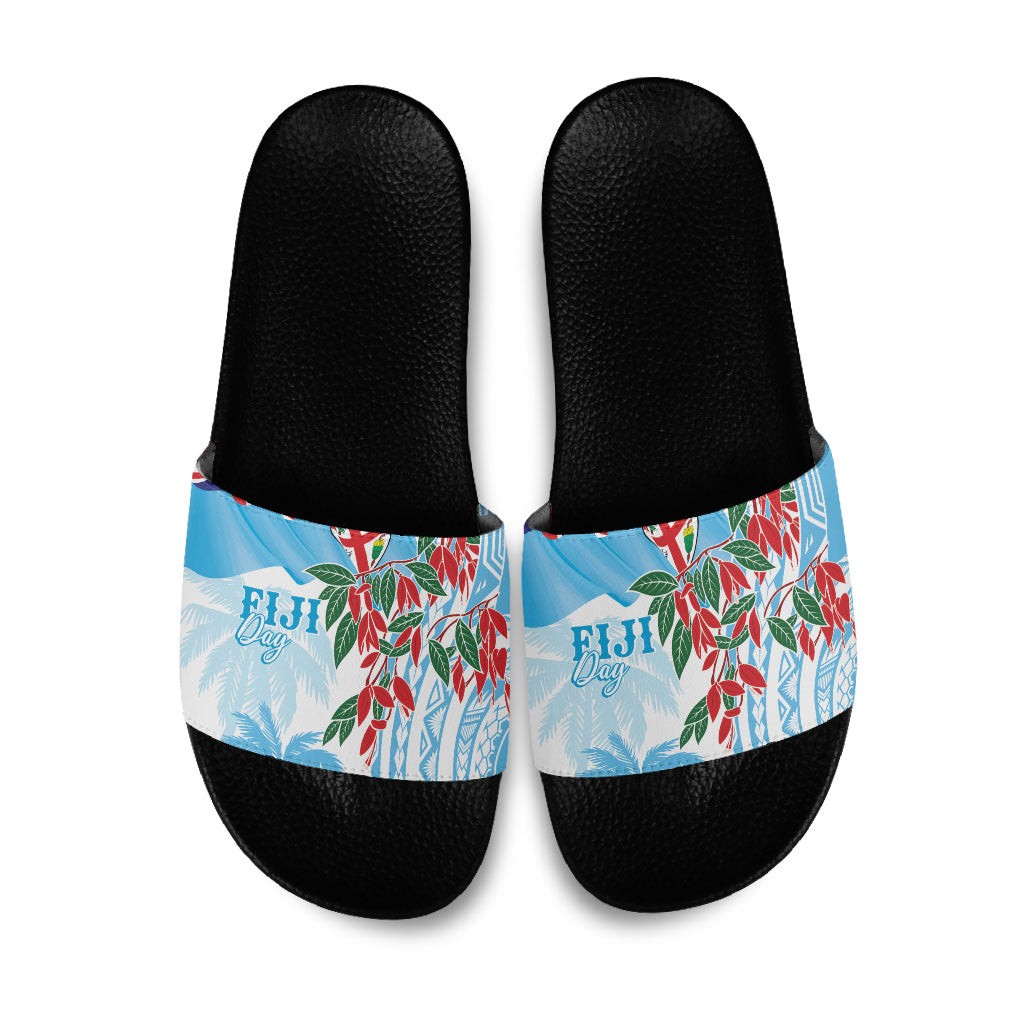 Bula Fiji Day Tagimaucia Palms Slide Sandals Toso Mai Viti LT7 Turquoise - Polynesian Pride