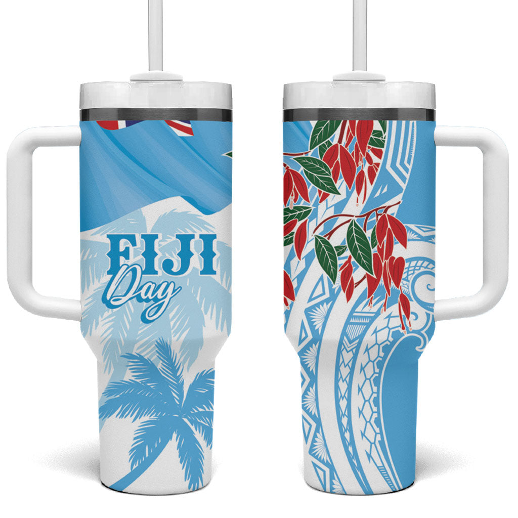 Bula Fiji Day Tagimaucia Palms Tumbler With Handle Toso Mai Viti LT7 One Size: 40 oz Turquoise - Polynesian Pride
