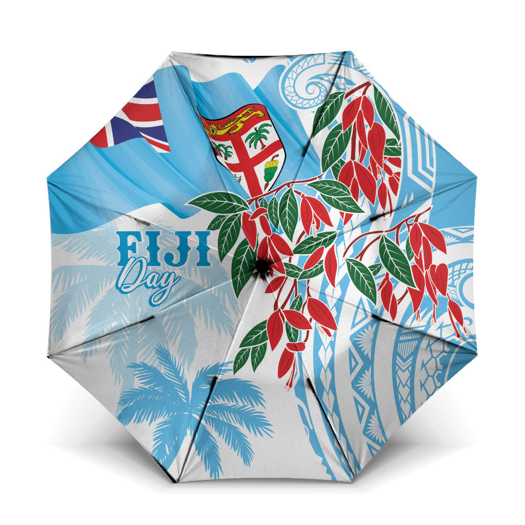 Bula Fiji Day Tagimaucia Palms Umbrella Toso Mai Viti LT7 One Size Folded 11.42 inch Opened Diameter 37.4 inch Turquoise - Polynesian Pride