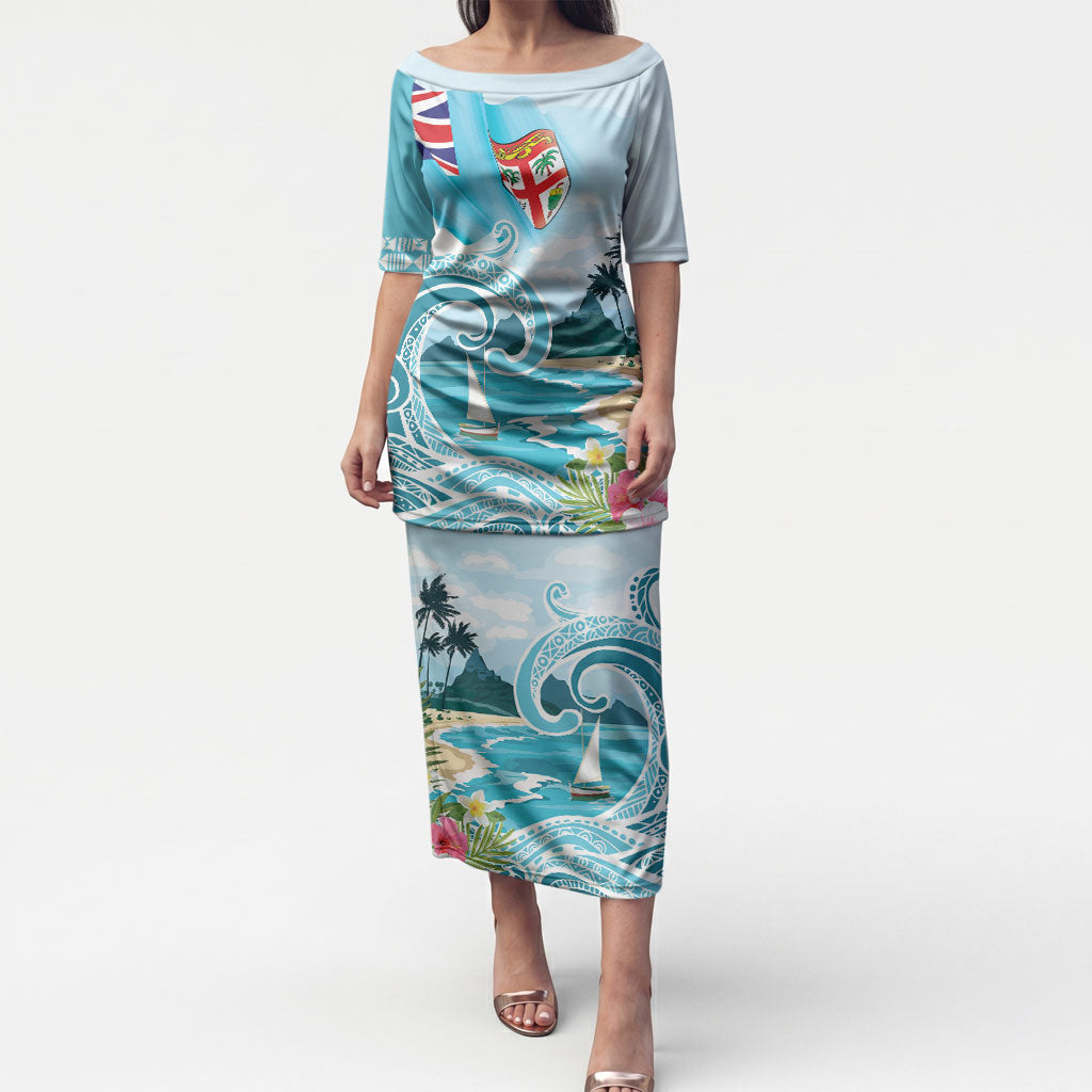 Bula Fiji Seascape Puletasi Fiji Day - Islands Heritage LT7 Long Dress Multicolor - Polynesian Pride