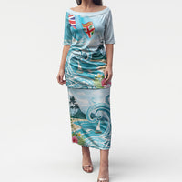 Bula Fiji Seascape Puletasi Fiji Day - Islands Heritage LT7 Long Dress Multicolor - Polynesian Pride
