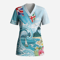 Bula Fiji Seascape Scrub Top Fiji Day - Islands Heritage LT7 Adult Multicolor - Polynesian Pride