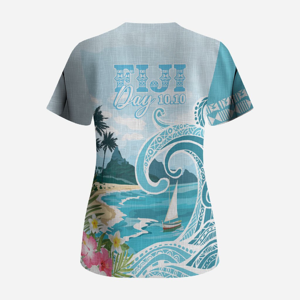 Bula Fiji Seascape Scrub Top Fiji Day - Islands Heritage LT7 - Polynesian Pride
