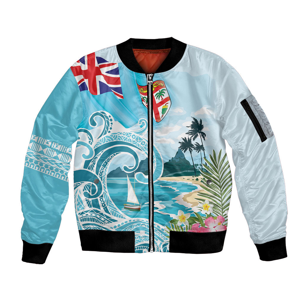 Bula Fiji Seascape Sleeve Zip Bomber Jacket Fiji Day - Islands Heritage LT7 Unisex Multicolor - Polynesian Pride