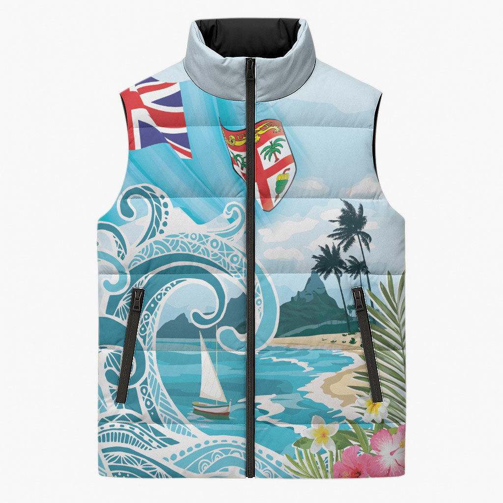 Bula Fiji Seascape Sleeveless Puffer Jacket Fiji Day - Islands Heritage LT7 Unisex Multicolor - Polynesian Pride