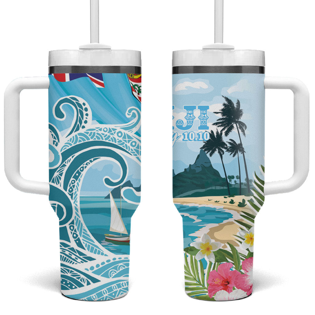 Bula Fiji Seascape Tumbler With Handle Fiji Day - Islands Heritage LT7 One Size: 40 oz Multicolor - Polynesian Pride