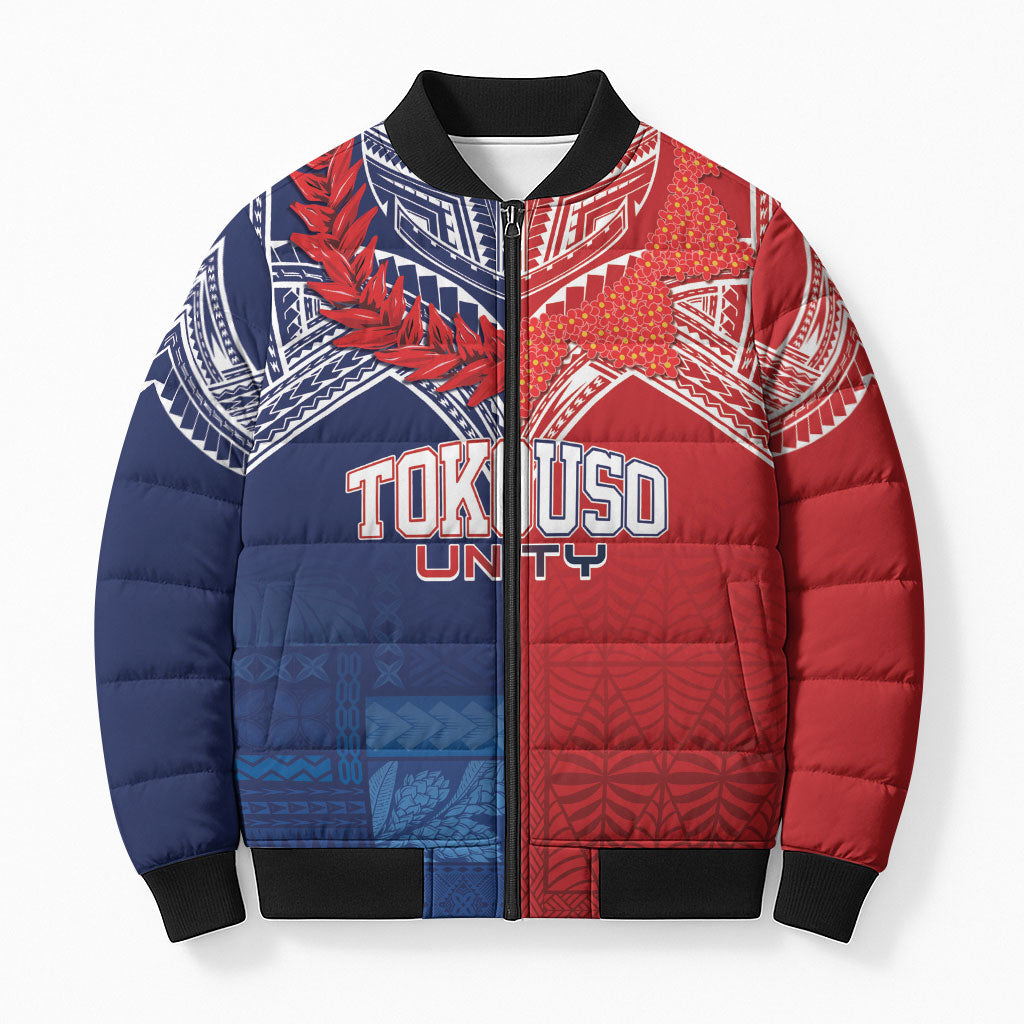 TokoUso Tonga Samoa Brothers Forever Custom Bomber Puffer Jacket Ulafala and Heilala Unity LT7 Unisex Red Blue - Polynesian Pride