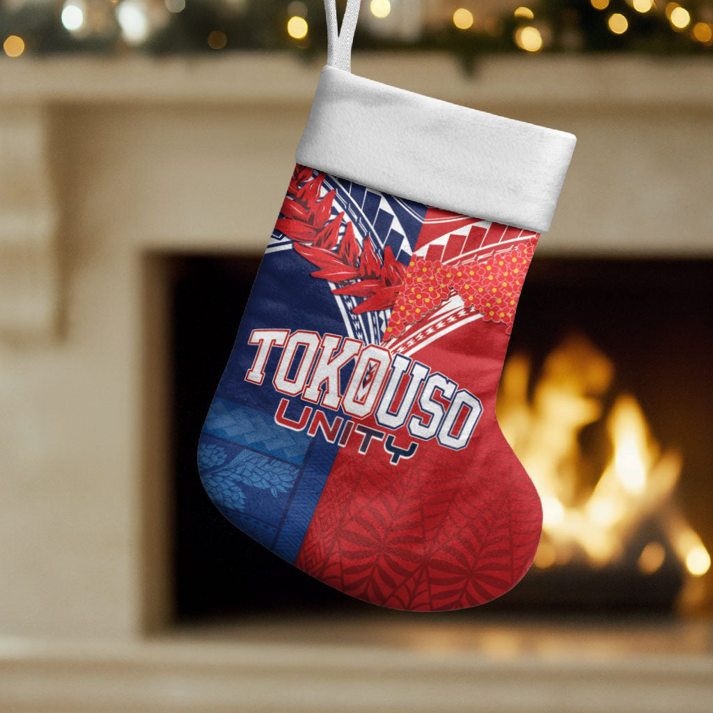 TokoUso Tonga Samoa Brothers Forever Christmas Stocking Ulafala and Heilala Unity LT7 Set of 2 Red Blue - Polynesian Pride