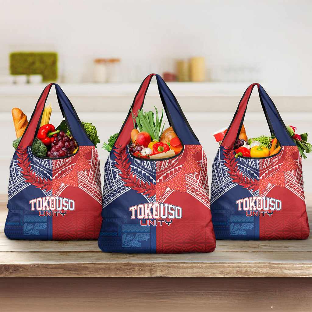 TokoUso Tonga Samoa Brothers Forever Grocery Bag Ulafala and Heilala Unity LT7 3-pack One Size Red Blue - Polynesian Pride