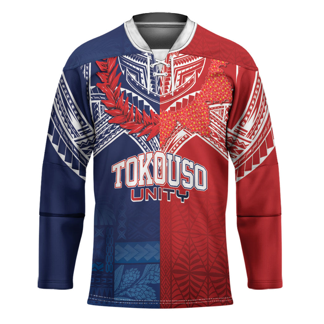 TokoUso Tonga Samoa Brothers Forever Custom Hockey Jersey Ulafala and Heilala Unity LT7 Unisex Red Blue - Polynesian Pride