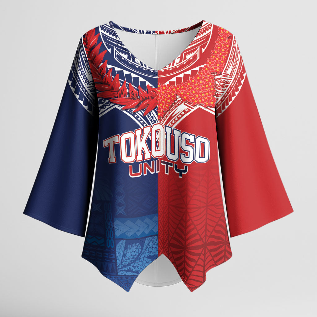 TokoUso Tonga Samoa Brothers Forever Custom Kimono Sleeve Blouse Ulafala and Heilala Unity LT7 Female Red Blue - Polynesian Pride