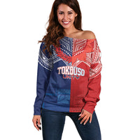 TokoUso Tonga Samoa Brothers Forever Custom Off Shoulder Sweater Ulafala and Heilala Unity LT7 Women Red Blue - Polynesian Pride