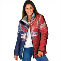 TokoUso Tonga Samoa Brothers Forever Custom Padded Jacket Ulafala and Heilala Unity LT7 Women Red Blue - Polynesian Pride