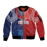 TokoUso Tonga Samoa Brothers Forever Custom Sleeve Zip Bomber Jacket Ulafala and Heilala Unity LT7 Unisex Red Blue - Polynesian Pride