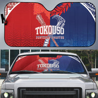 TokoUso Tonga and Samoa Auto Sun Shade Warriors War Clubs LT7 Blue Red - Polynesian Pride