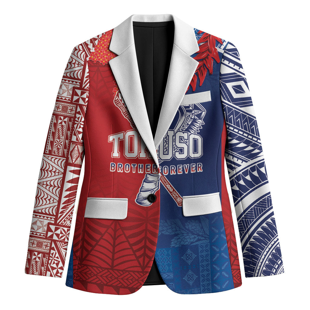 TokoUso Custom Tonga and Samoa Blazer Warriors War Clubs LT7 Unisex Blue Red - Polynesian Pride