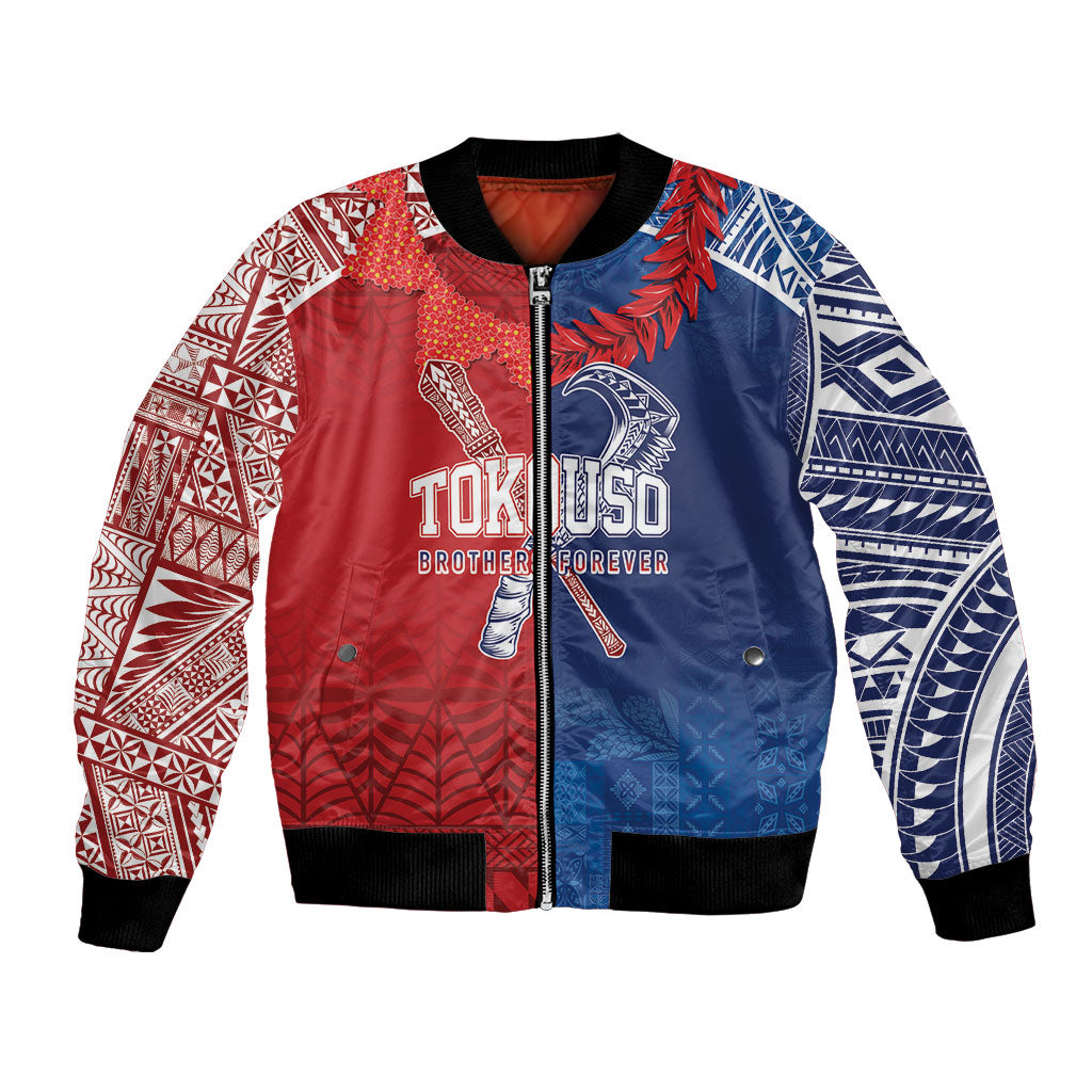 TokoUso Custom Tonga and Samoa Bomber Jacket Warriors War Clubs LT7 Unisex Blue Red - Polynesian Pride
