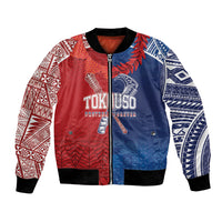 TokoUso Custom Tonga and Samoa Bomber Jacket Warriors War Clubs LT7 Unisex Blue Red - Polynesian Pride