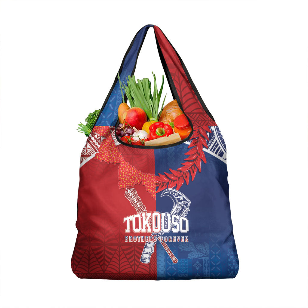 TokoUso Tonga and Samoa Grocery Bag Warriors War Clubs LT7 1-pack One Size Blue Red - Polynesian Pride