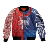 TokoUso Custom Tonga and Samoa Sleeve Zip Bomber Jacket Warriors War Clubs LT7 Unisex Blue Red - Polynesian Pride
