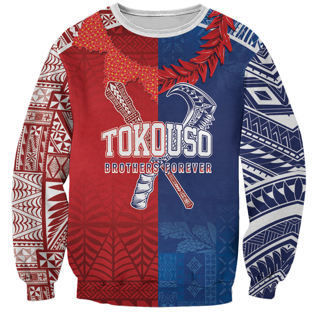 TokoUso Custom Tonga and Samoa Sweatshirt Warriors War Clubs LT7 Unisex Blue Red - Polynesian Pride