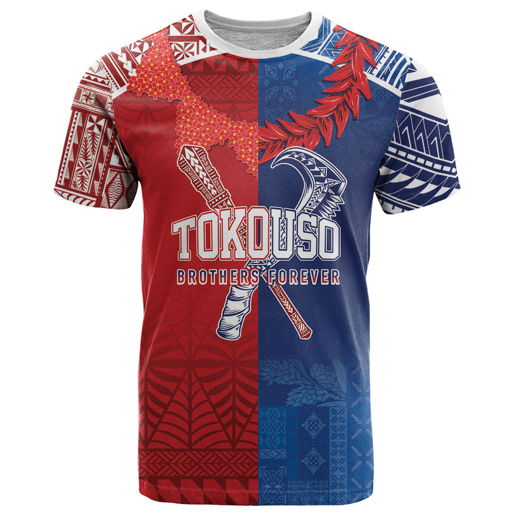TokoUso Custom Tonga and Samoa T Shirt Warriors War Clubs LT7 Blue Red - Polynesian Pride