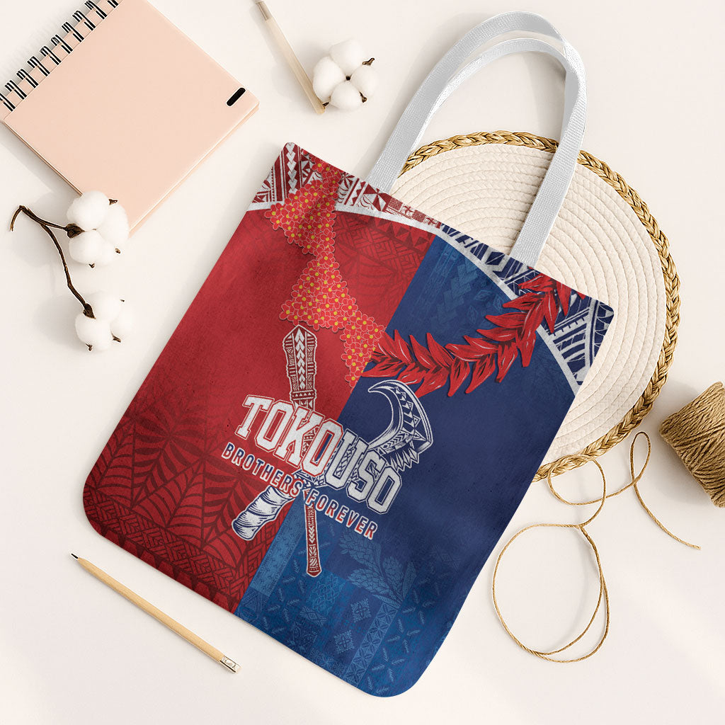 TokoUso Tonga and Samoa Tote Bag Warriors War Clubs LT7 White Strap One Size Blue Red - Polynesian Pride
