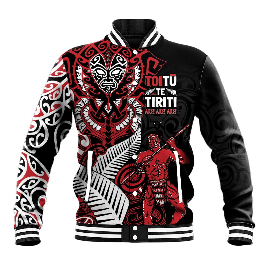 Aotearoa Toitu Te Tiriti Baseball Jacket Whakairo Wheku LT7 Unisex Black - Polynesian Pride