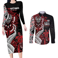 Aotearoa Toitu Te Tiriti Couples Matching Long Sleeve Bodycon Dress and Long Sleeve Button Shirt Whakairo Wheku
