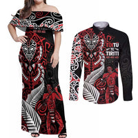 Aotearoa Toitu Te Tiriti Couples Matching Off Shoulder Maxi Dress and Long Sleeve Button Shirt Whakairo Wheku