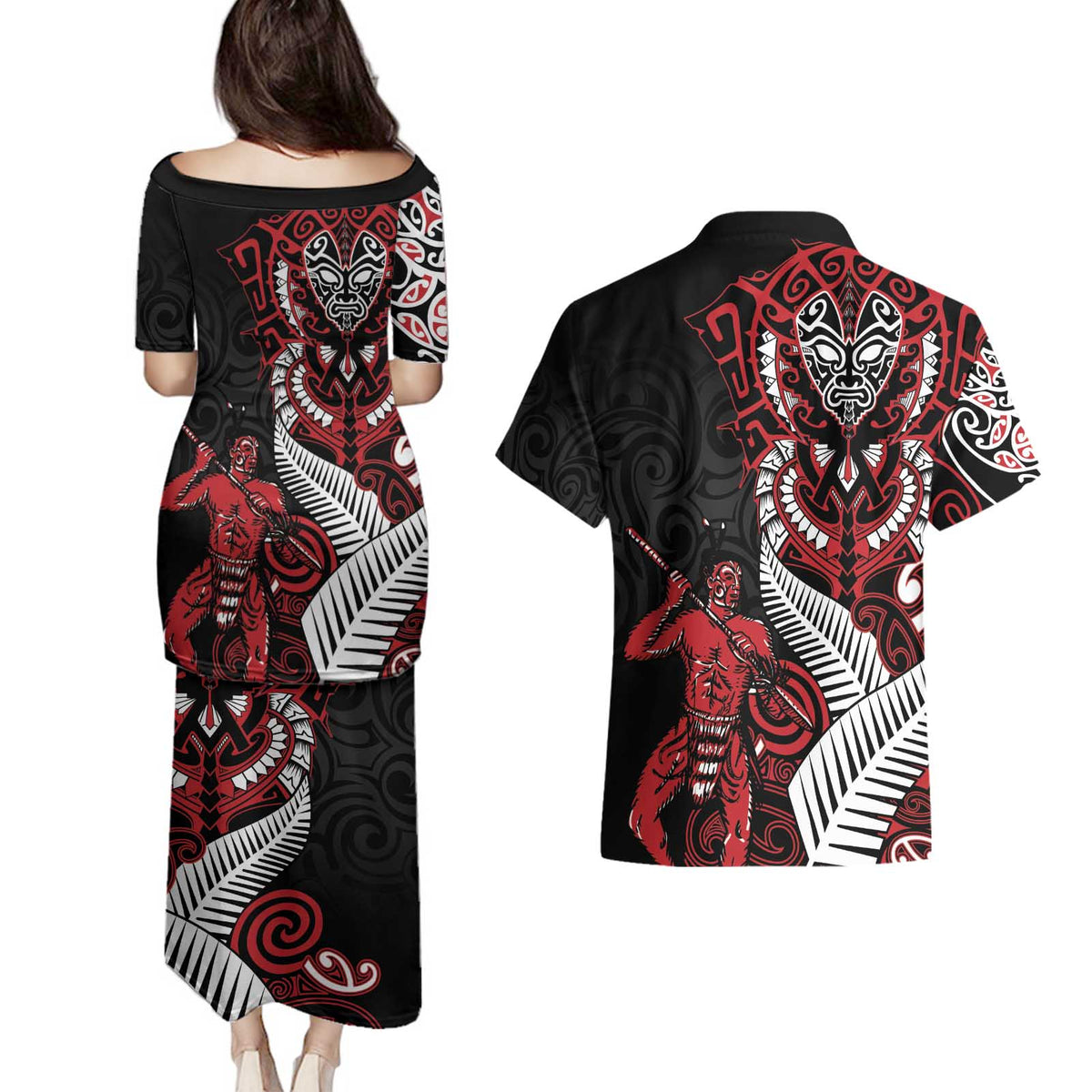 Aotearoa Toitu Te Tiriti Couples Matching Puletasi and Hawaiian Shirt Whakairo Wheku