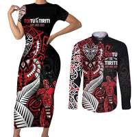 Aotearoa Toitu Te Tiriti Couples Matching Short Sleeve Bodycon Dress and Long Sleeve Button Shirt Whakairo Wheku