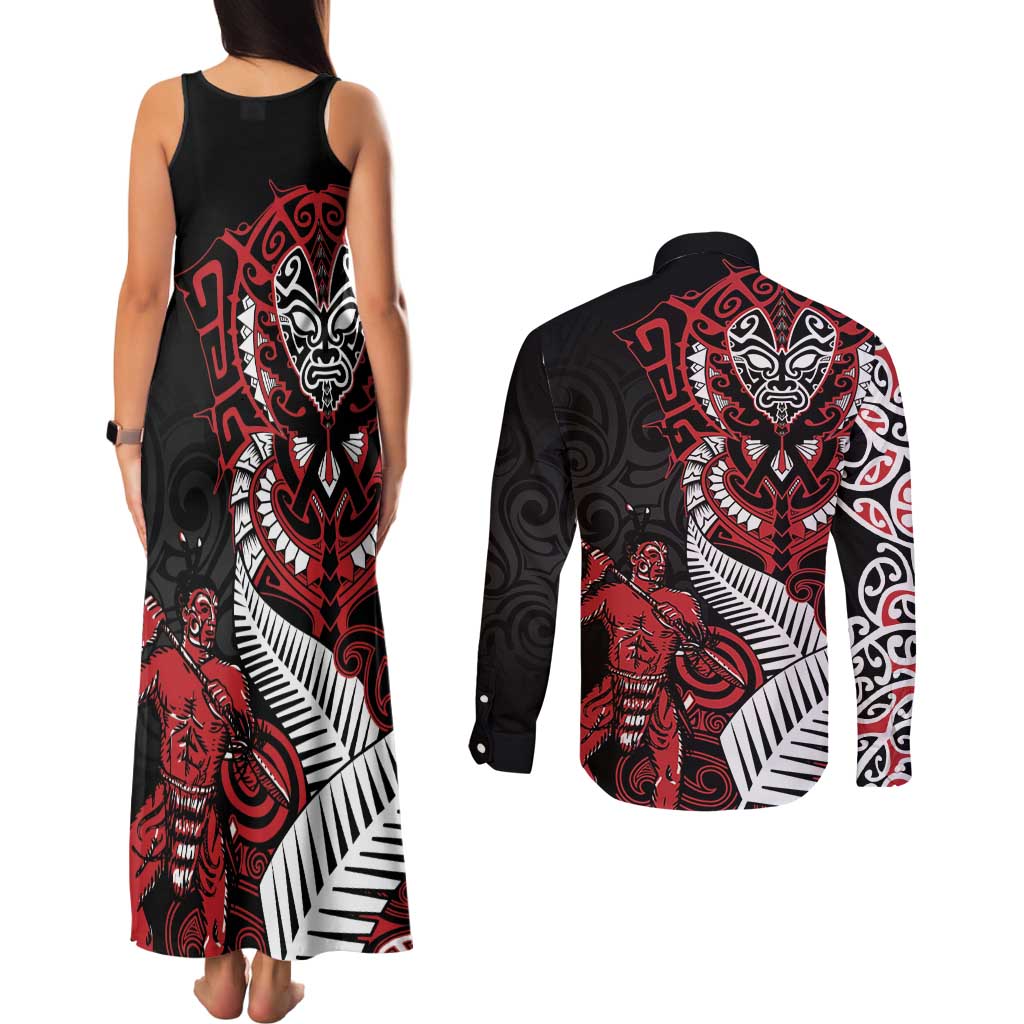 Aotearoa Toitu Te Tiriti Couples Matching Tank Maxi Dress and Long Sleeve Button Shirt Whakairo Wheku