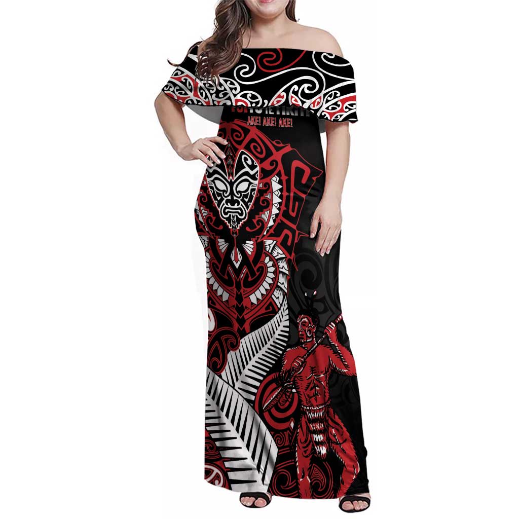 Aotearoa Toitu Te Tiriti Family Matching Off Shoulder Maxi Dress and Hawaiian Shirt Whakairo Wheku