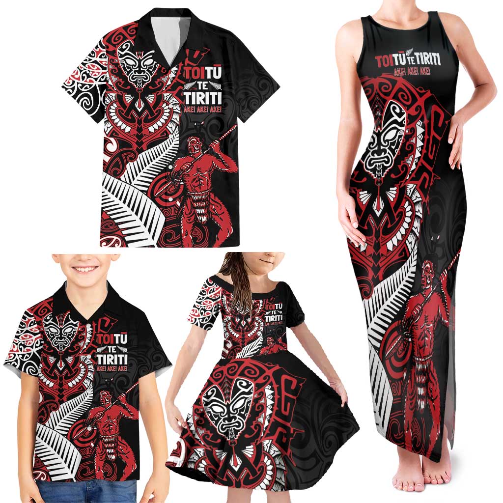 Aotearoa Toitu Te Tiriti Family Matching Tank Maxi Dress and Hawaiian Shirt Whakairo Wheku