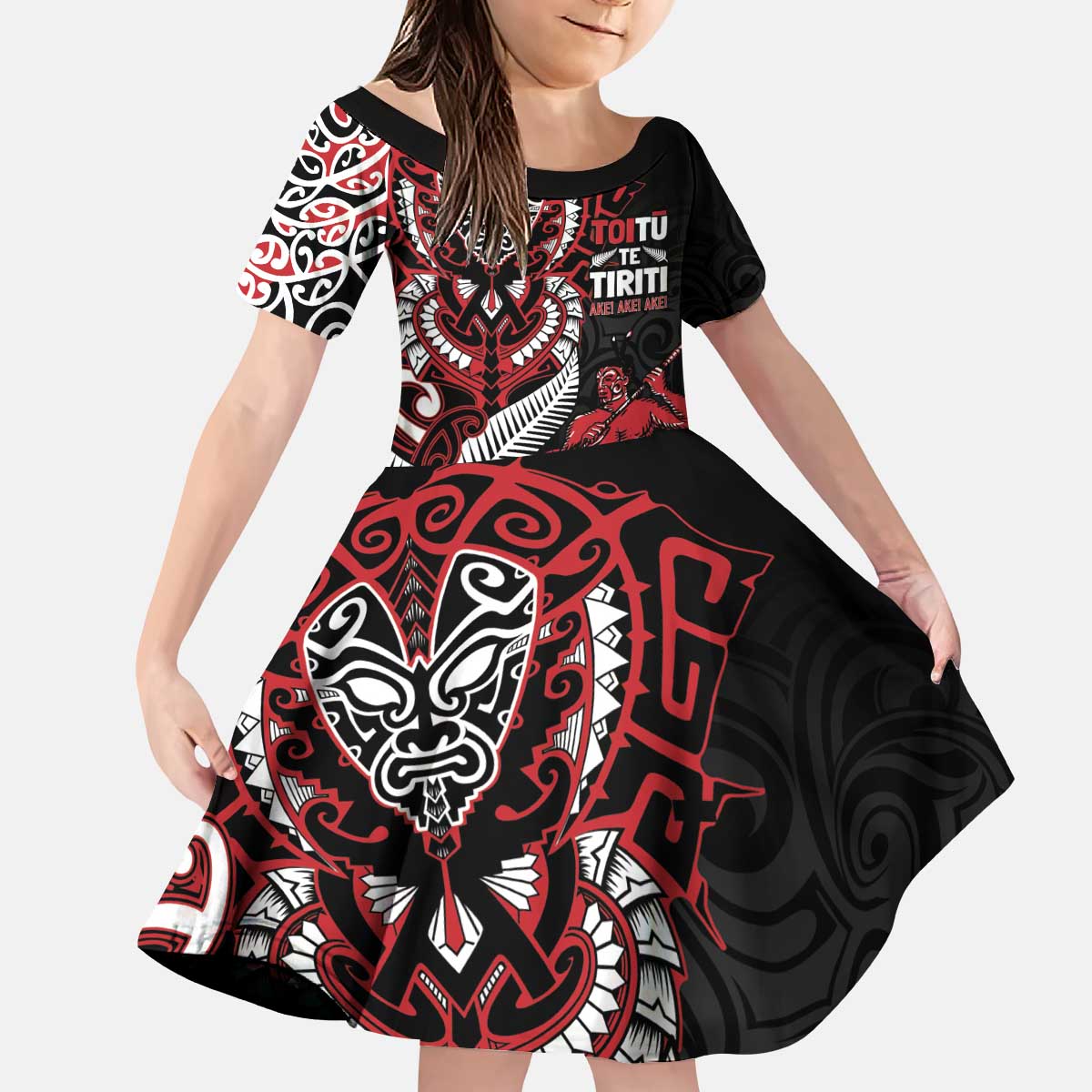 Aotearoa Toitu Te Tiriti Kid Short Sleeve Dress Whakairo Wheku