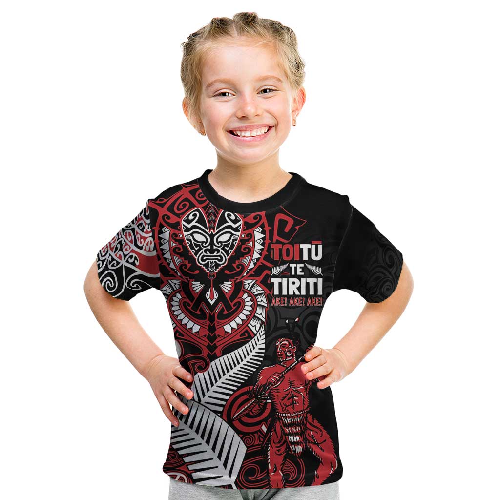 Aotearoa Toitu Te Tiriti Kid T Shirt Whakairo Wheku