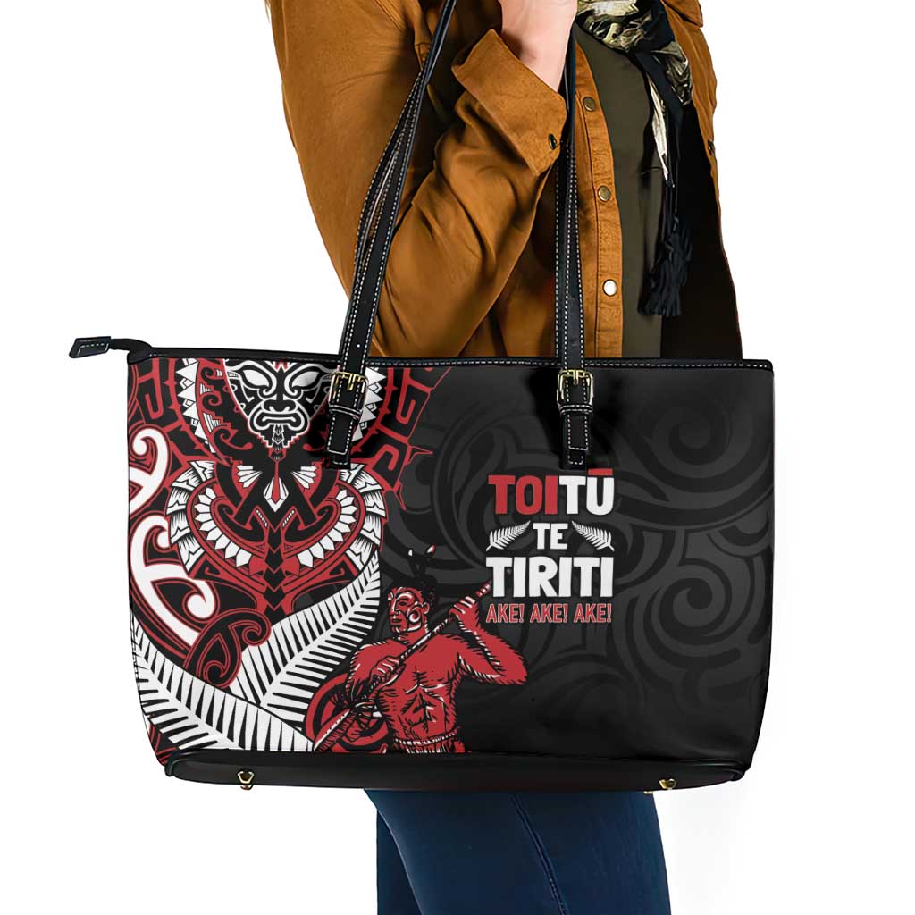 Aotearoa Toitu Te Tiriti Leather Tote Bag Whakairo Wheku