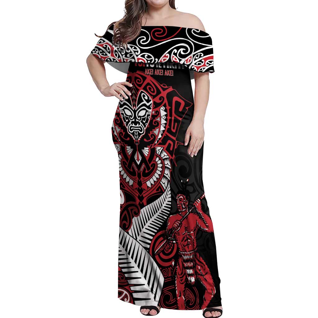 Aotearoa Toitu Te Tiriti Off Shoulder Maxi Dress Whakairo Wheku