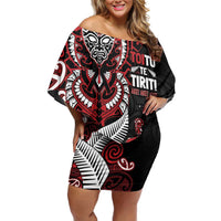 Aotearoa Toitu Te Tiriti Off Shoulder Short Dress Whakairo Wheku