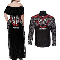 Aotearoa Maori Personalized Couples Matching Off Shoulder Maxi Dress and Long Sleeve Button Shirt Toitu Te Tiriti Ake! Ake! Ake!
