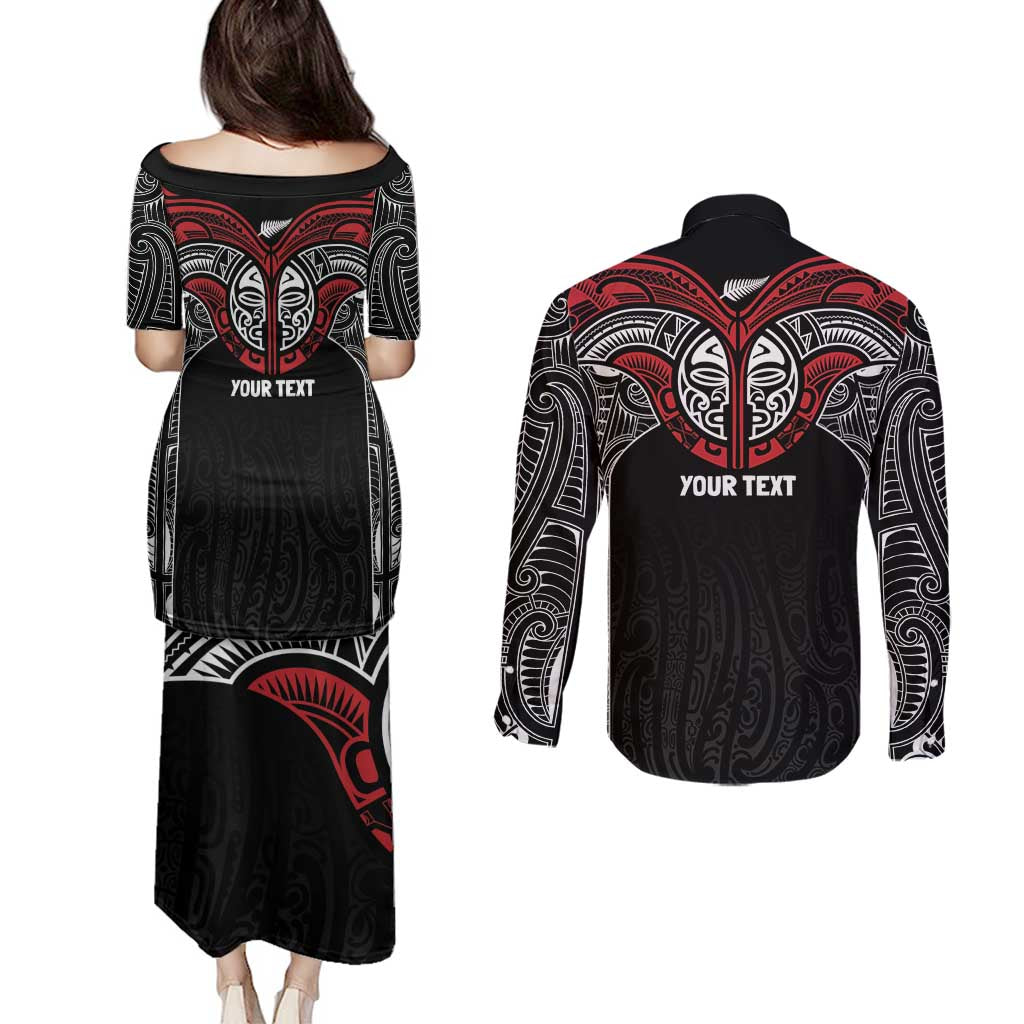 Aotearoa Maori Personalized Couples Matching Puletasi and Long Sleeve Button Shirt Toitu Te Tiriti Ake! Ake! Ake!